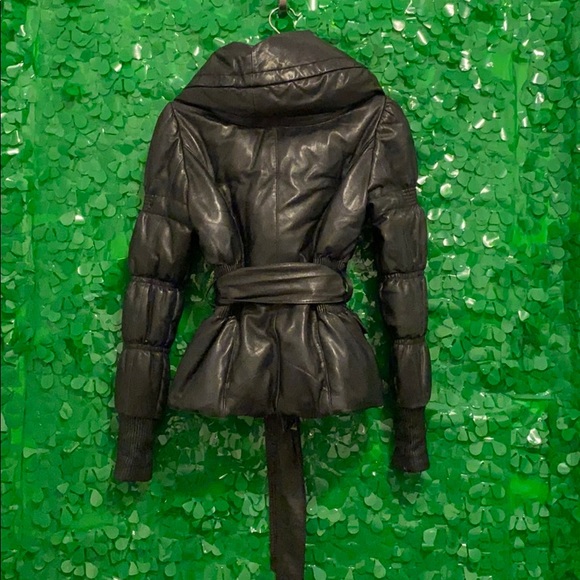 Rare Genuine Leather Bubble Winter Coat with belt - Picture 2 of 7